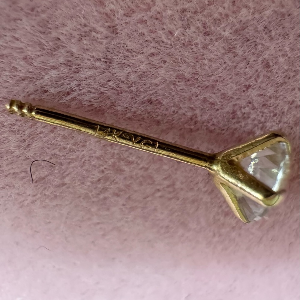 14K Solid Gold and Diamond Stud Earrings - Picture 6 of 8